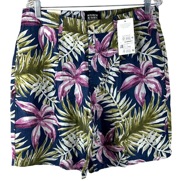 Scotch & Soda Men's Blue Floral Twilt Pleated Loose Fit Shorts Size 32 NWT - Picture 1 of 12